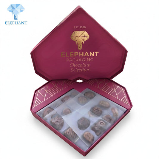 Luxury Pink Heart Shaped Chocolate Box Gold Foil Stamping Matte Lamination Art Paper Candy Cookie Packaging Recycled
