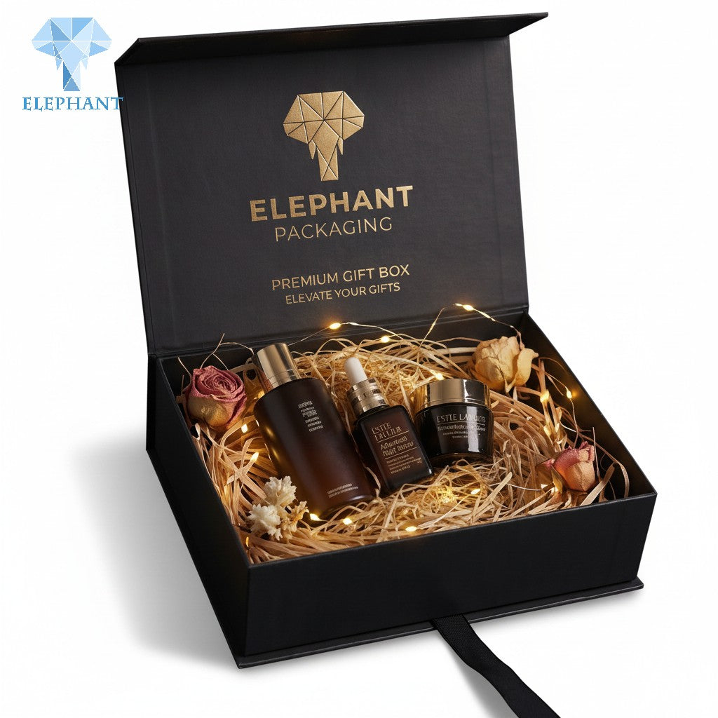 Luxury Rigid Gift Box Premium Paper Packaging Gold Foil Stamping Matte Lamination Custom Logo Eco Friendly Recyclable Black