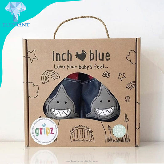 Custom Logo Foldable Corrugated Kraft Paper Handle Mini Kids Baby Shoe Box
