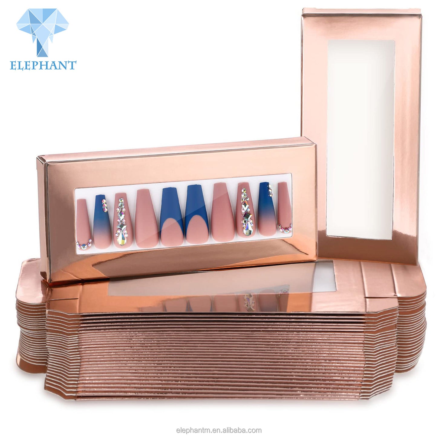 Empty Tips Glitter Holographic Golden False Lashes And Press On Artificial Nail Box Packaging