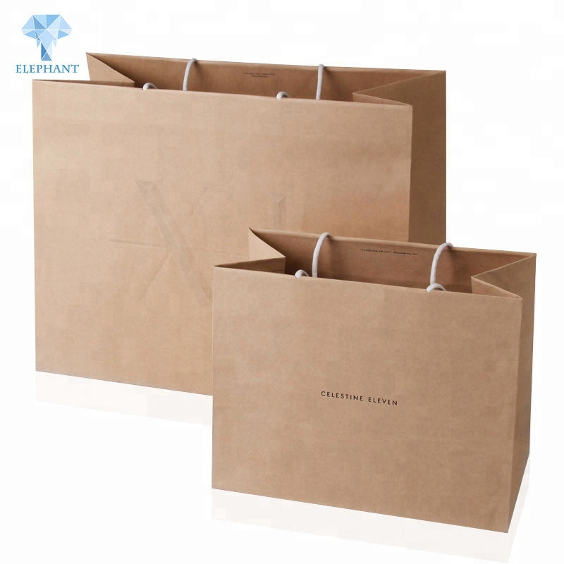 Custom Recyclable Feature Handle packing shopping Brown Kraft Paper Bags