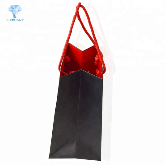 Logo printed luxury premium portable wine gift packing custom paper bag