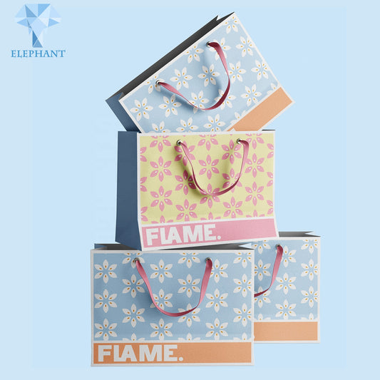 environmental certified luxury famous brand clothing sweet wedding floral gift paper bag custom print