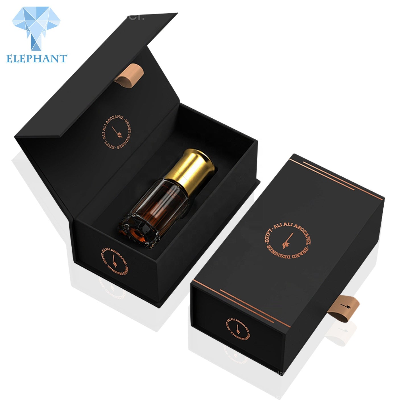 Custom Plain Men Perfume Oil Packaging Black Gold Stamping Print Logo Gift Box Luxury Magnetic Golden Black Box