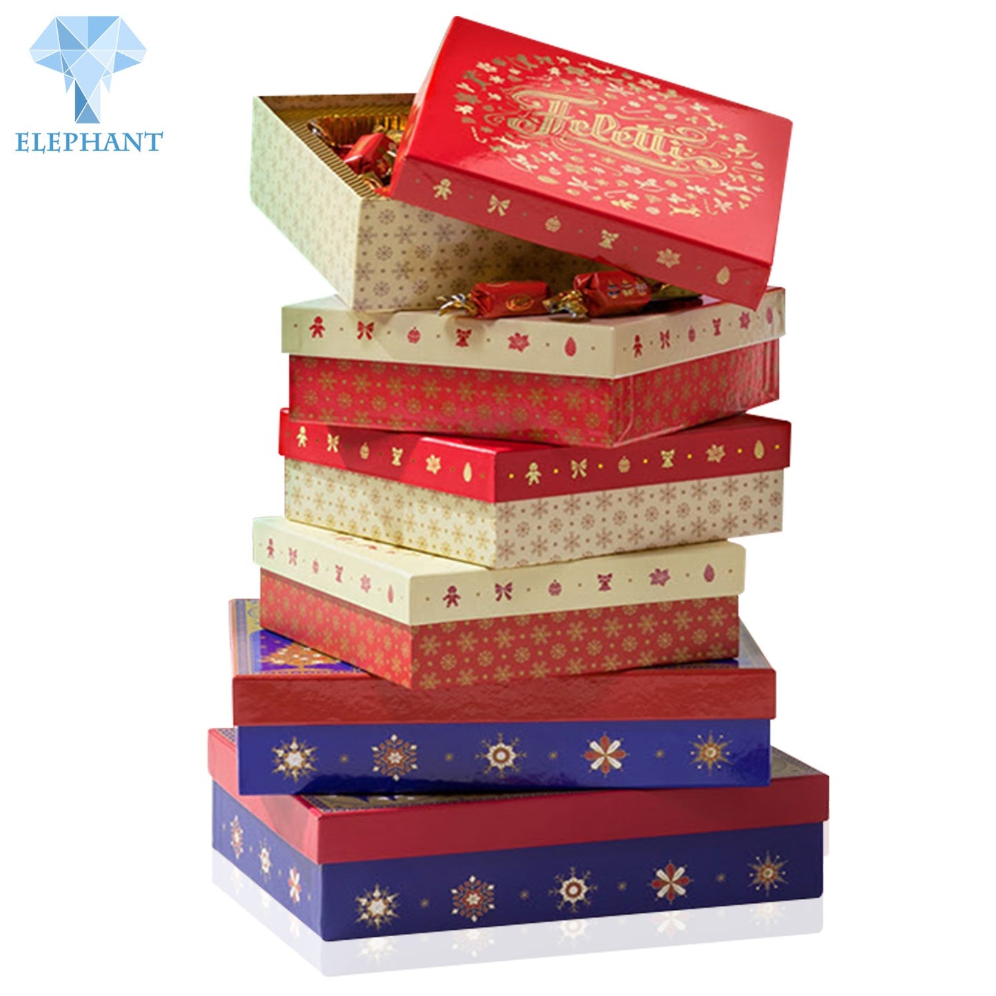 Foil Stamping Printing Blind Candy Biscuits Chocolate Packaging Christmas Eve Gift Box Set