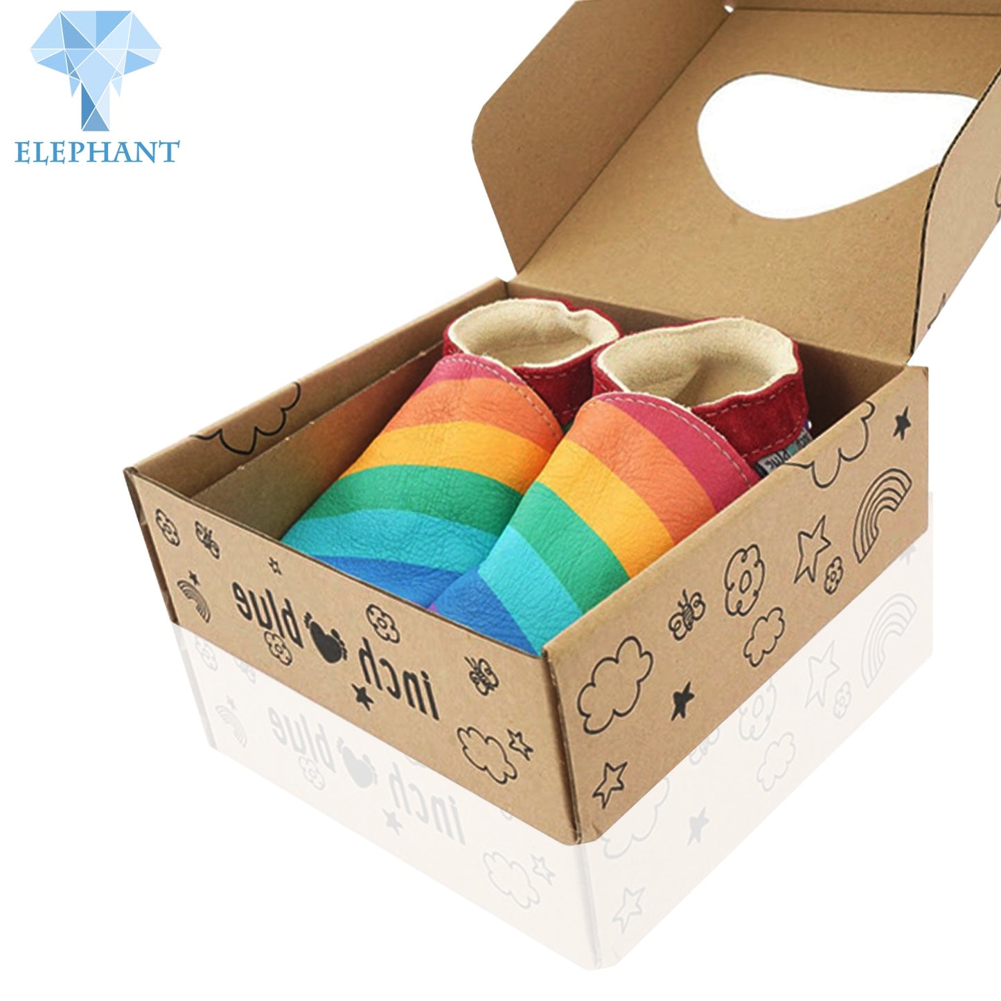 Wholesale Price Custom Portable Folding ShoeBox With Window Brown Kraft Mini Empty Baby Kids Shoe Packaging Gift Box With Handle