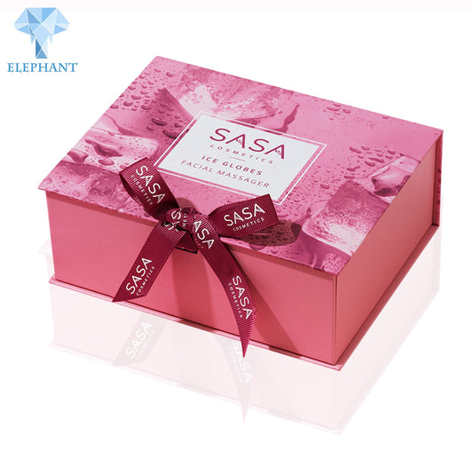 Custom Logo Luxury Red Pink Cosmetics Candle Card Magnetic Gift Box With Ribbon