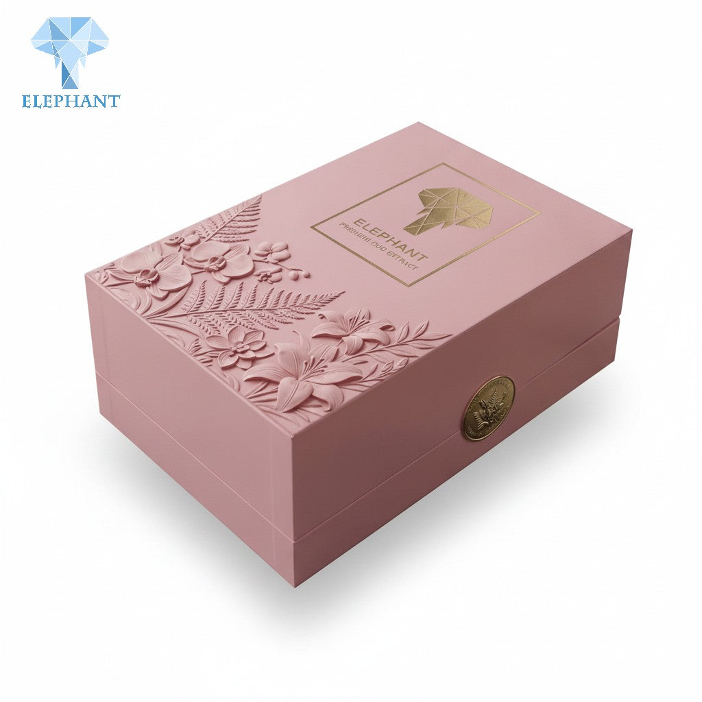 Premium Essential Oil Box Cardboard Cosmetic Packaging Gift Box Matte Lamination Gold Foil Embossed Pink Black Biodegradable