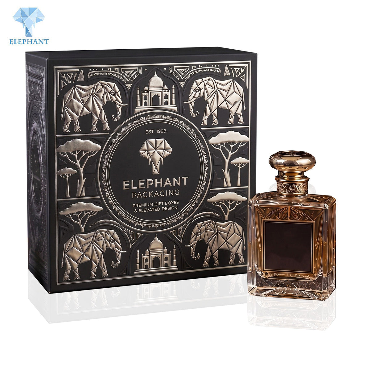 Custom Gift Packaging Box Luxury Rigid Perfume Essential Oil Box Black Art Paper Matte Lamination Velvet Lining Recyclable