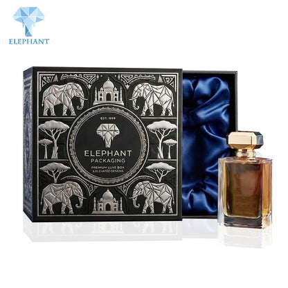 Custom Gift Packaging Box Luxury Rigid Perfume Essential Oil Box Black Art Paper Matte Lamination Velvet Lining Recyclable