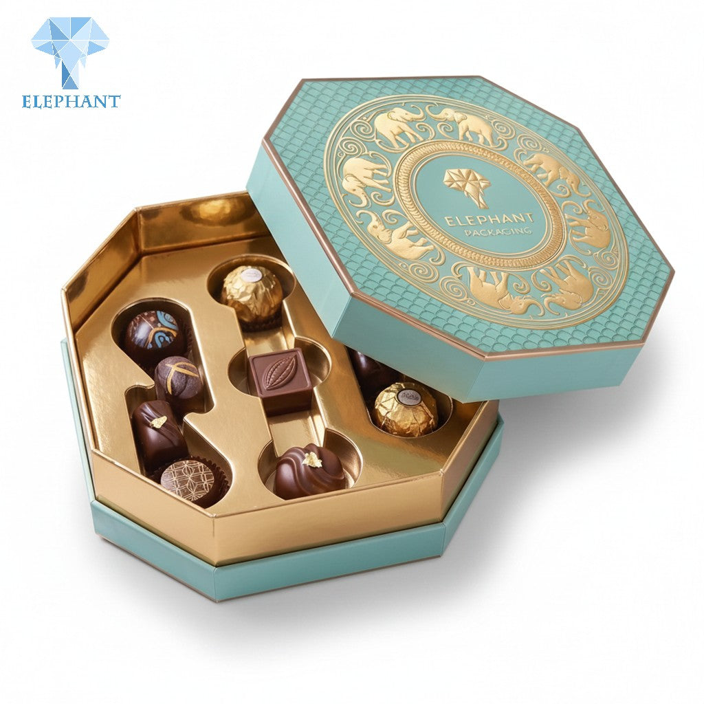 Rigid Gift Packaging Box Luxury Teal Gold Foil Stamping Embossed Art Paper Eco Friendly Reusable Custom Logo Manufacturer