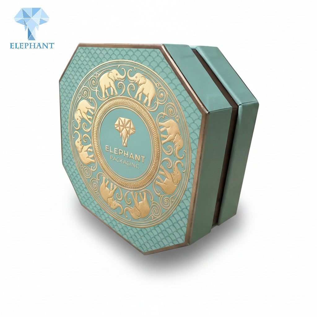 Rigid Gift Packaging Box Luxury Teal Gold Foil Stamping Embossed Art Paper Eco Friendly Reusable Custom Logo Manufacturer