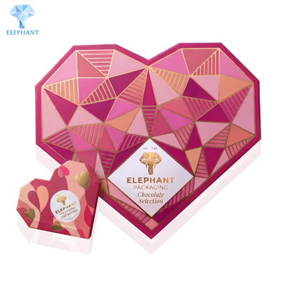 Luxury Pink Heart Shaped Chocolate Box Gold Foil Stamping Matte Lamination Art Paper Candy Cookie Packaging Recycled