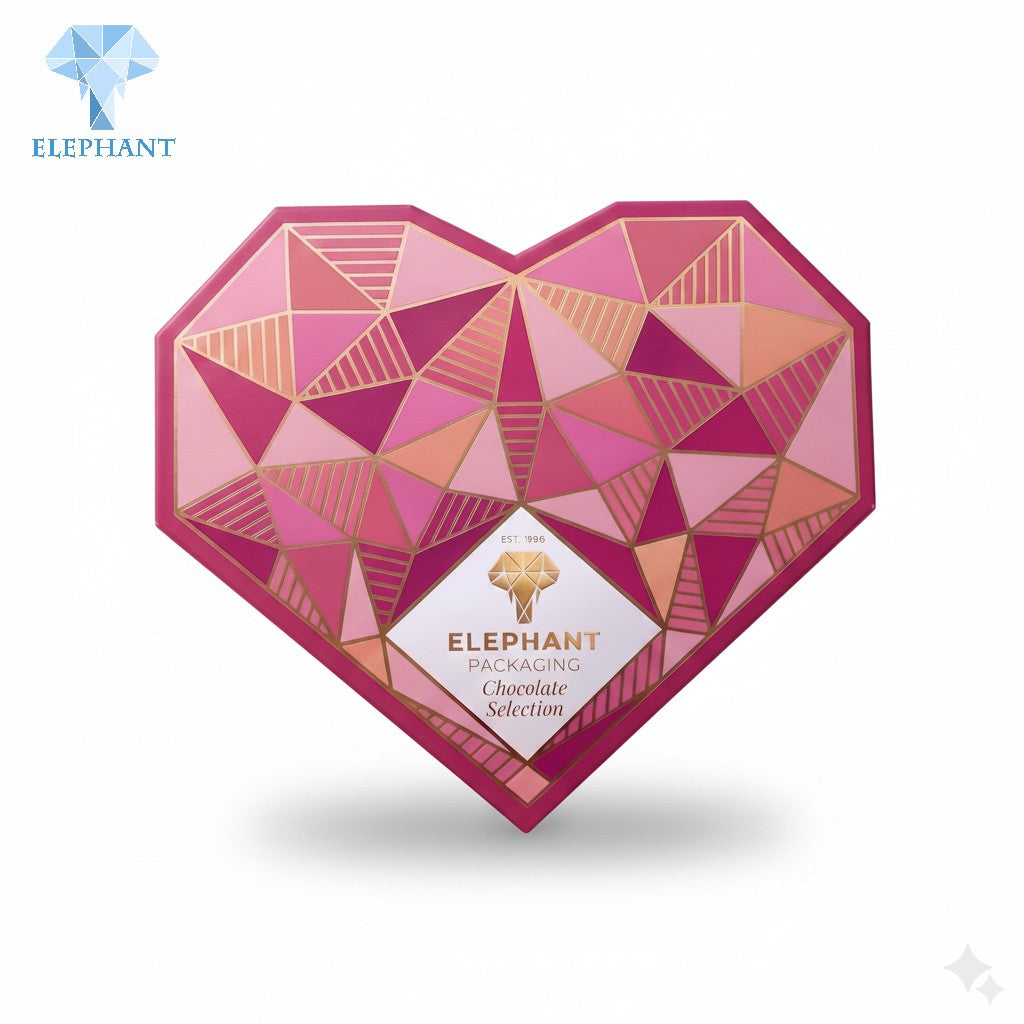 Luxury Pink Heart Shaped Chocolate Box Gold Foil Stamping Matte Lamination Art Paper Candy Cookie Packaging Recycled