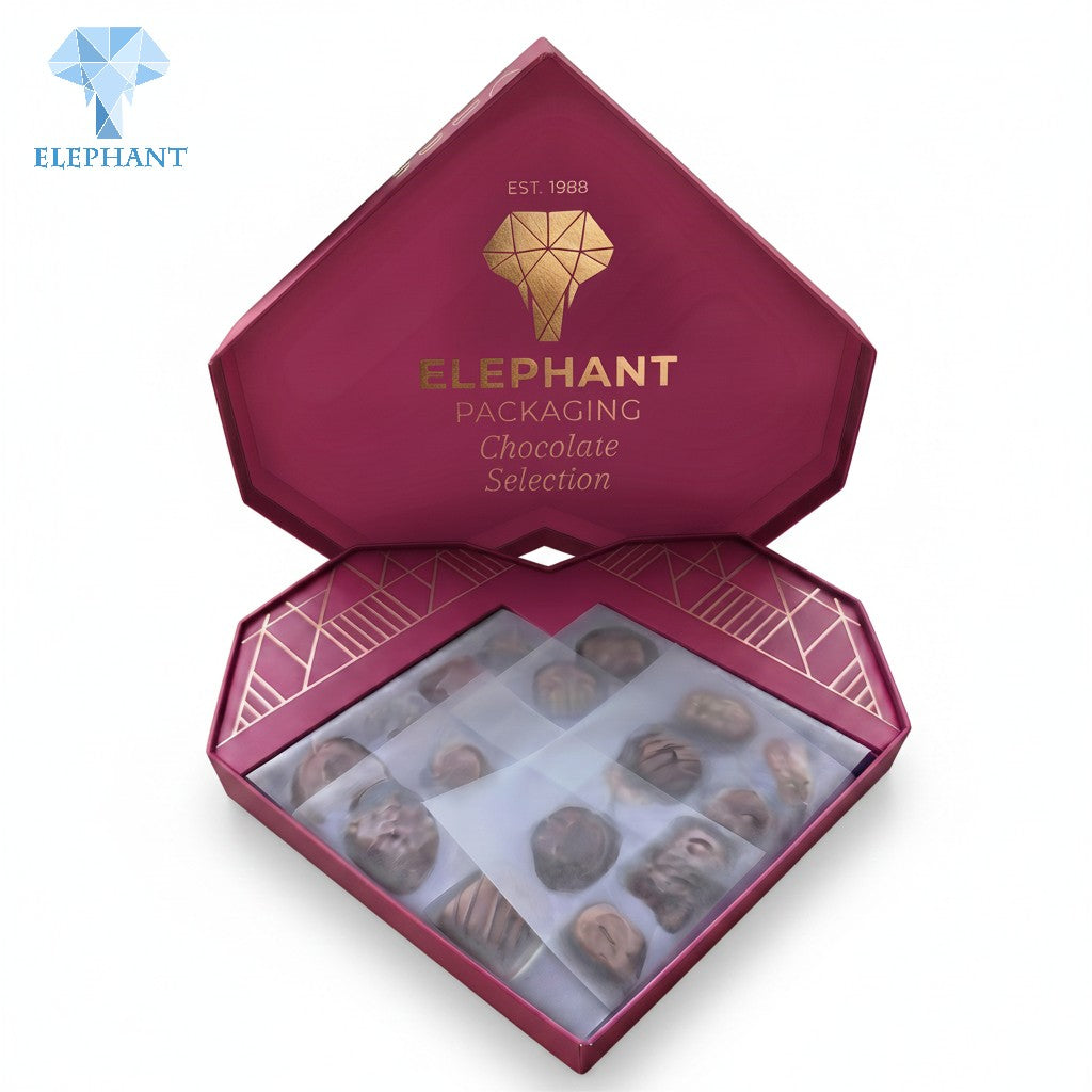 Luxury Pink Heart Shaped Chocolate Box Gold Foil Stamping Matte Lamination Art Paper Candy Cookie Packaging Recycled