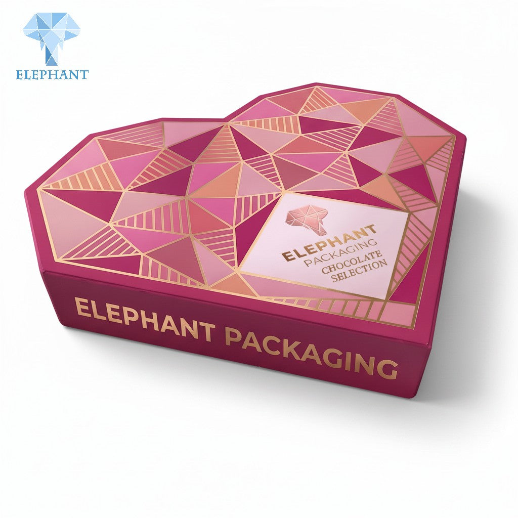 Luxury Pink Heart Shaped Chocolate Box Gold Foil Stamping Matte Lamination Art Paper Candy Cookie Packaging Recycled