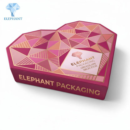 Luxury Pink Heart Shaped Chocolate Box Gold Foil Stamping Matte Lamination Art Paper Candy Cookie Packaging Recycled