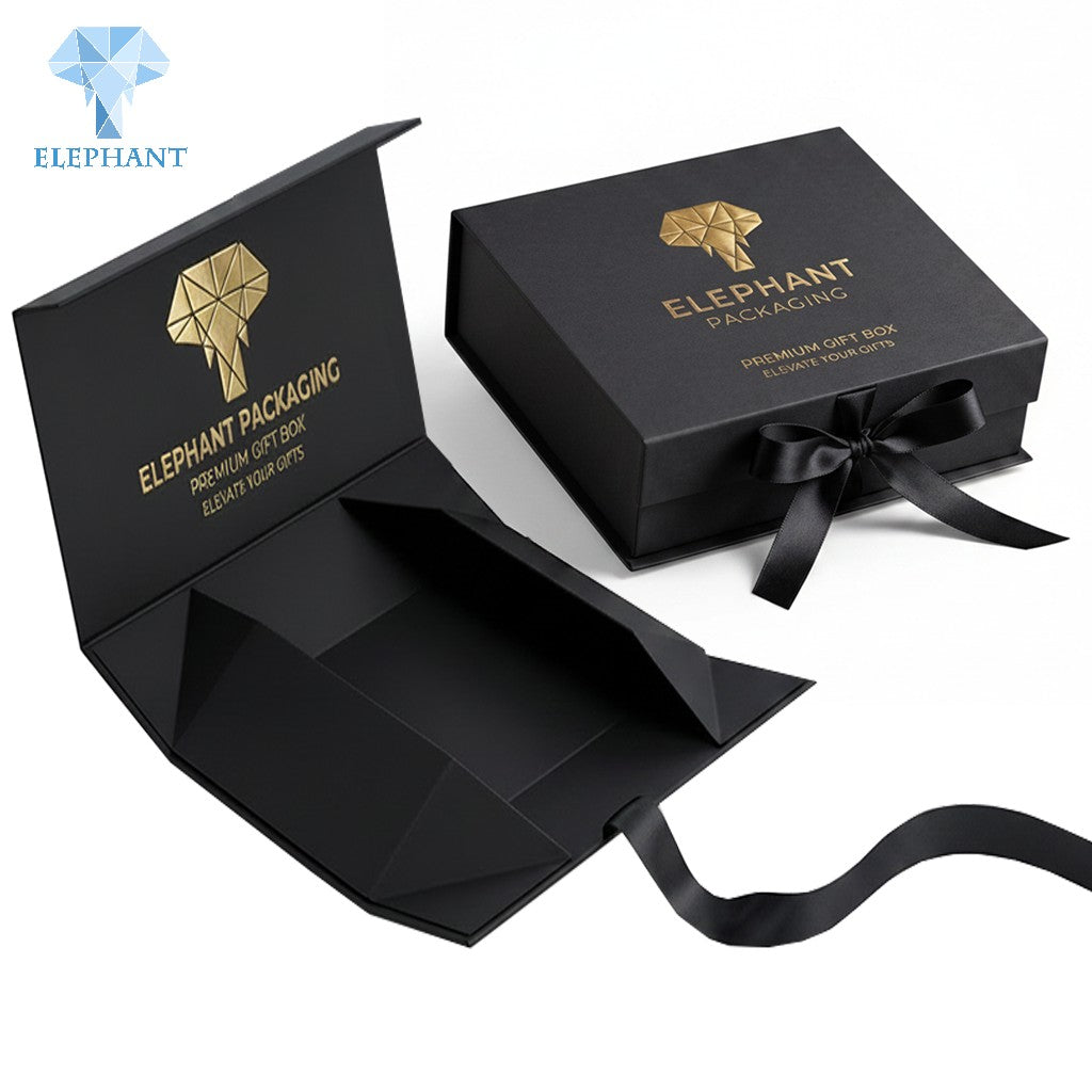 Luxury Rigid Gift Box Premium Paper Packaging Gold Foil Stamping Matte Lamination Custom Logo Eco Friendly Recyclable Black