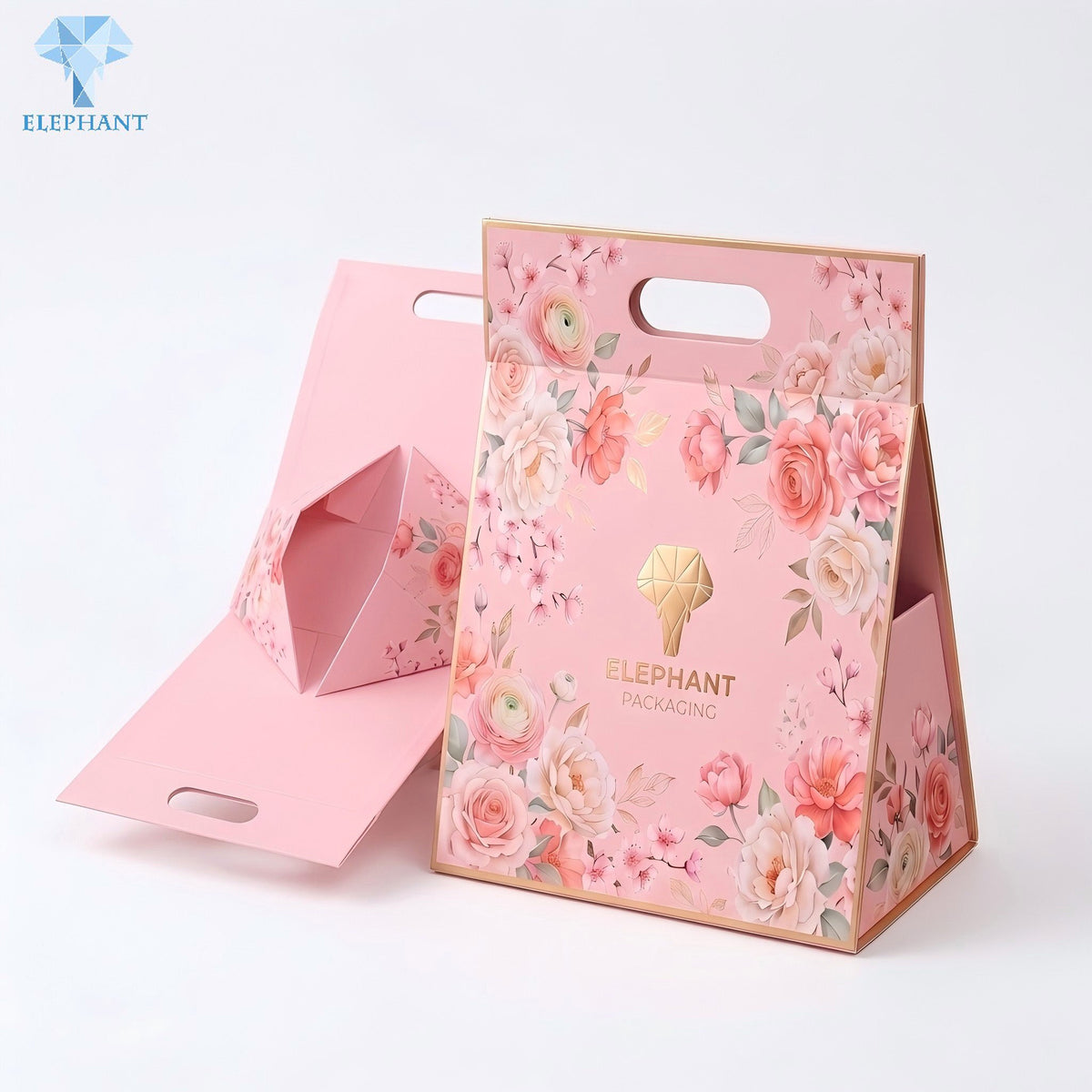 Rigid Gift Box Premium Paper Packaging Set Coated Art Cardboard Pink Floral Embossed Custom Logo Eco Friendly Manufacturer