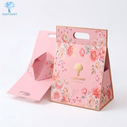 Rigid Gift Box Premium Paper Packaging Set Coated Art Cardboard Pink Floral Embossed Custom Logo Eco Friendly Manufacturer