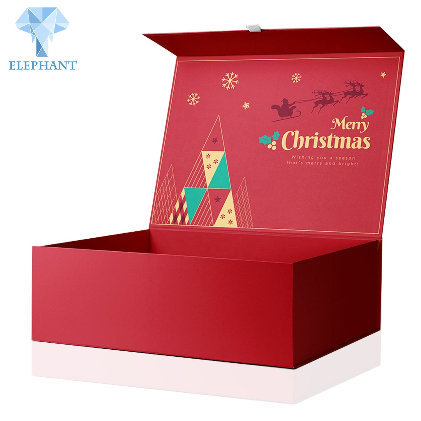 Luxury Red Christmas Book Shaped Rigid Paper Box Packaging Magnetic Foldable Custom Gift Box