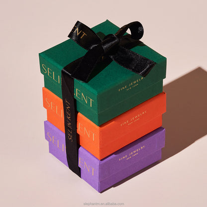 Custom Luxury Paper Cardboard Gift Portable Orange Purple Green Black Jewelry Packaging Small Box