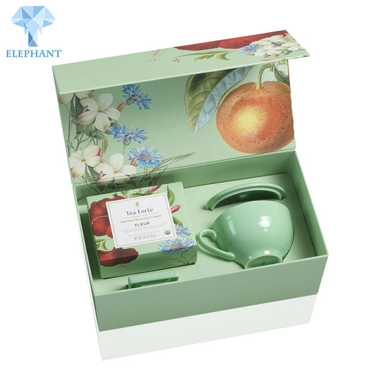 Custom Luxury Square Flower Magnetic Color Box Packing Tea Cup And Saucer Tea Set Coffee Mug Paper Gift Packaging Box