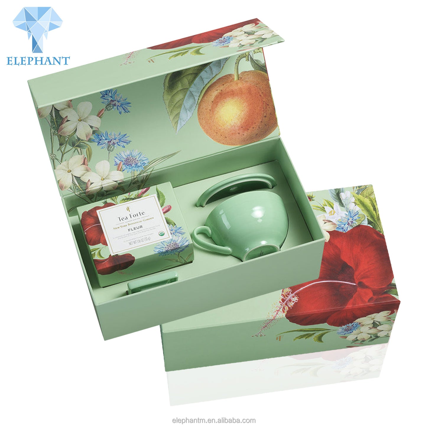 Custom Luxury Square Flower Magnetic Color Box Packing Tea Cup And Saucer Tea Set Coffee Mug Paper Gift Packaging Box