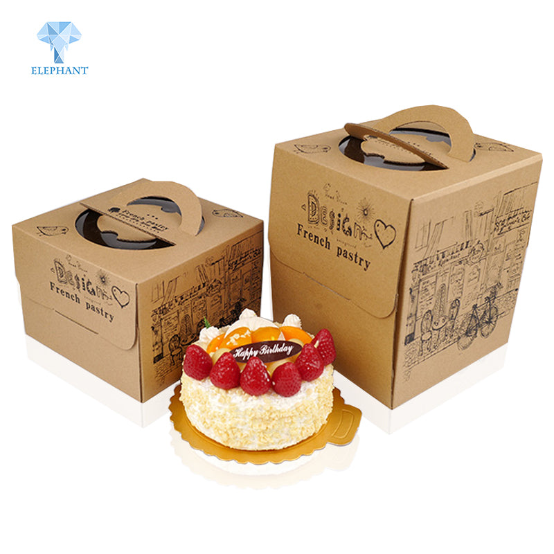 Craft Packaging Brownie White With Handle Cardboard Cake Kraft Paper Box