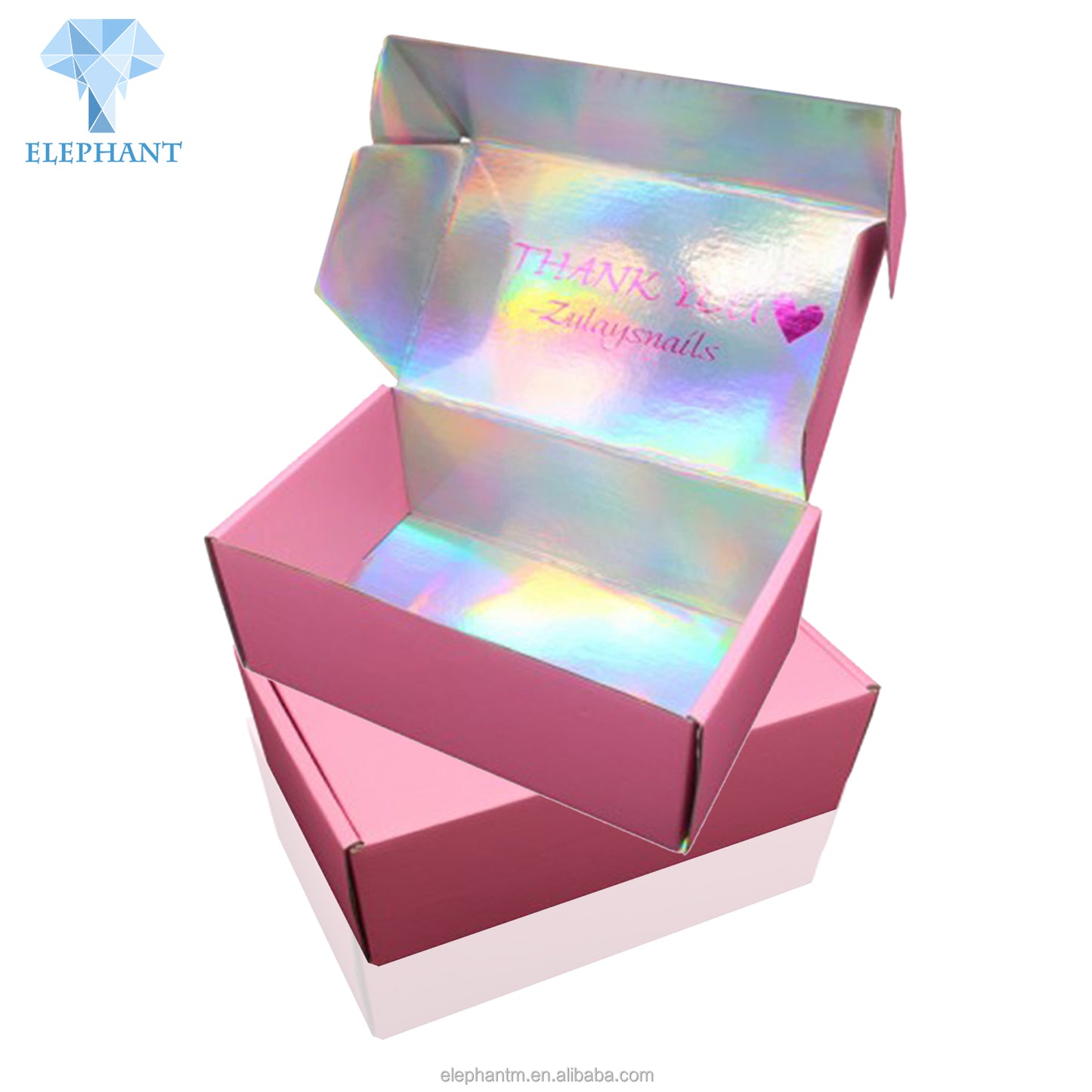 Custom Logo Makeup Cosmetic Brush Valentines Day Pink Holographic Mailing Packaging Box