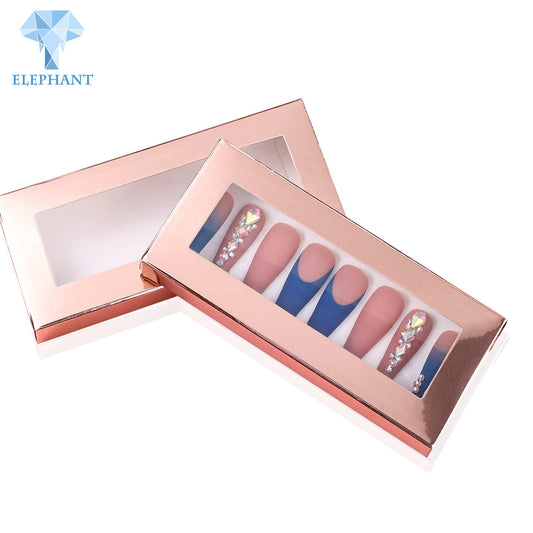 Empty Tips Glitter Holographic Golden False Lashes And Press On Artificial Nail Box Packaging