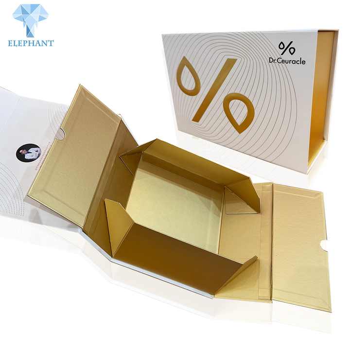 Custom Logo Luxury Good Quality Foldable Festival Gift White Gold Magnetic Folding Cardboard Packaging Box