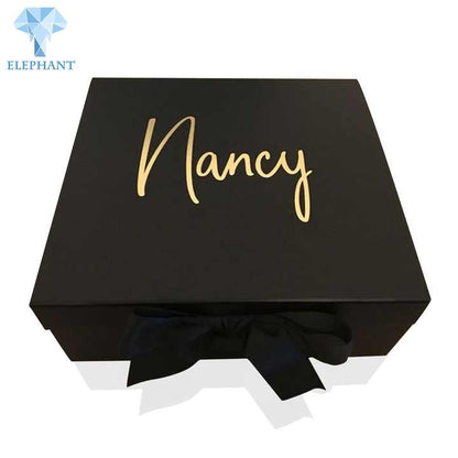 Custom Logo Big Small Folding Black Luxury Wedding With Ribbon Paper Gift Box Packaging