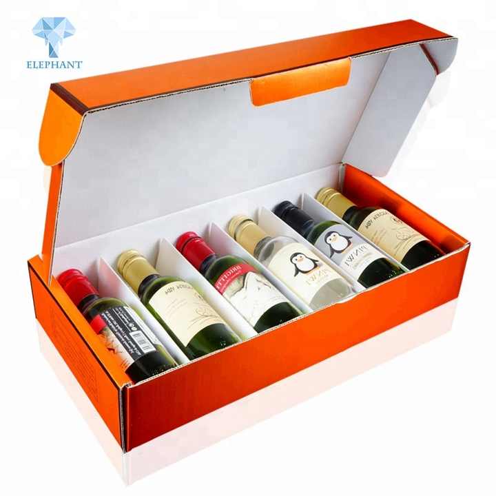 Custom Folding Luxury E Flute Corrugated Wine Glass Bottle Packaging Boxes