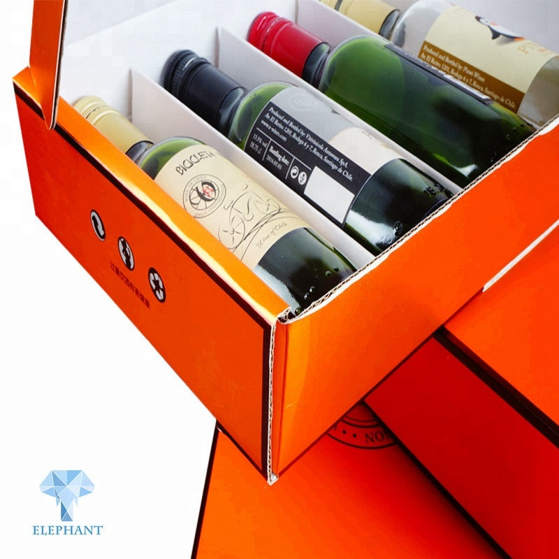 Custom Folding Luxury E Flute Corrugated Wine Glass Bottle Packaging Boxes