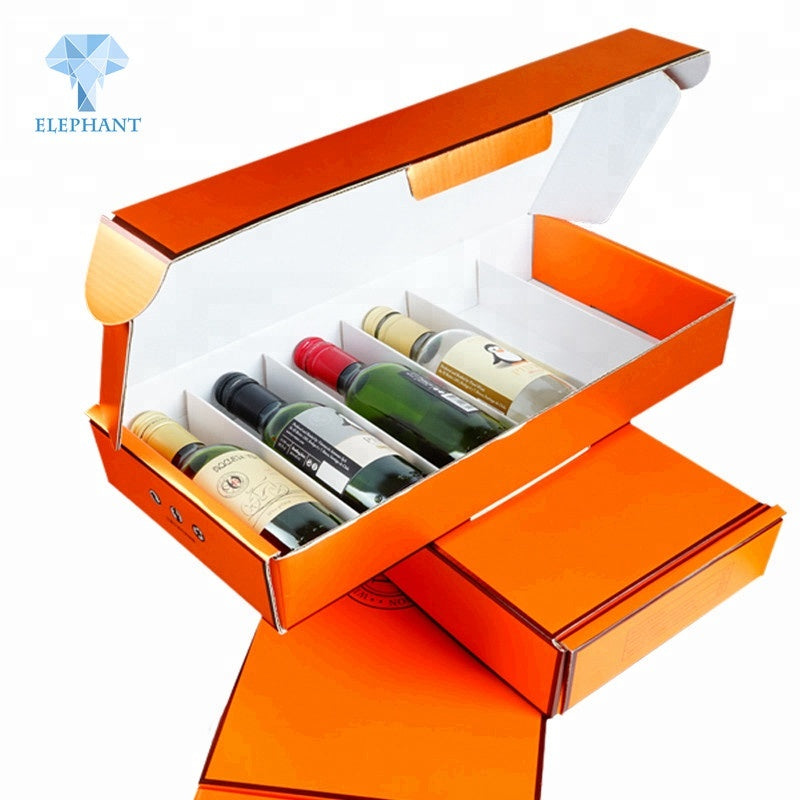 Custom Folding Luxury E Flute Corrugated Wine Glass Bottle Packaging Boxes