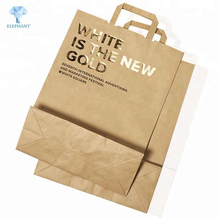 Custom logo brown durable packing shopping die cut handle kraft paper bag