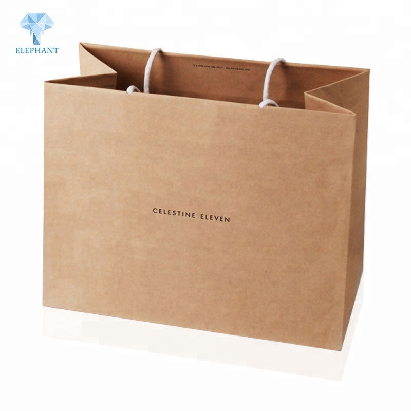 Custom logo brown durable packing shopping die cut handle kraft paper bag