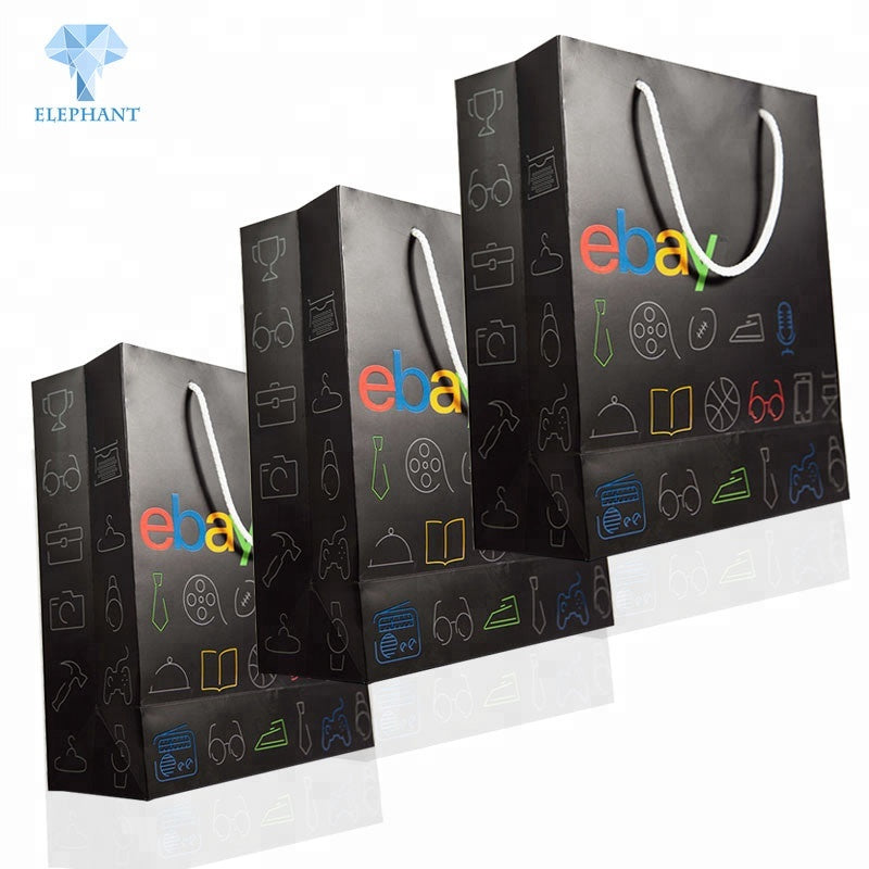 Custom high end new design portable with handles black paper bag