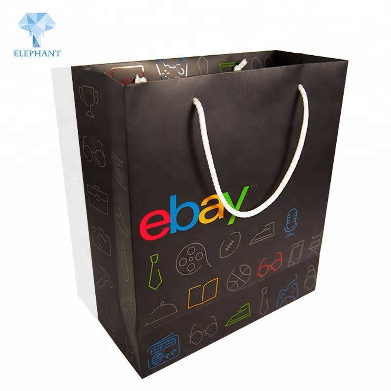 Custom cheap good quality portable with handles black kraft paper bag