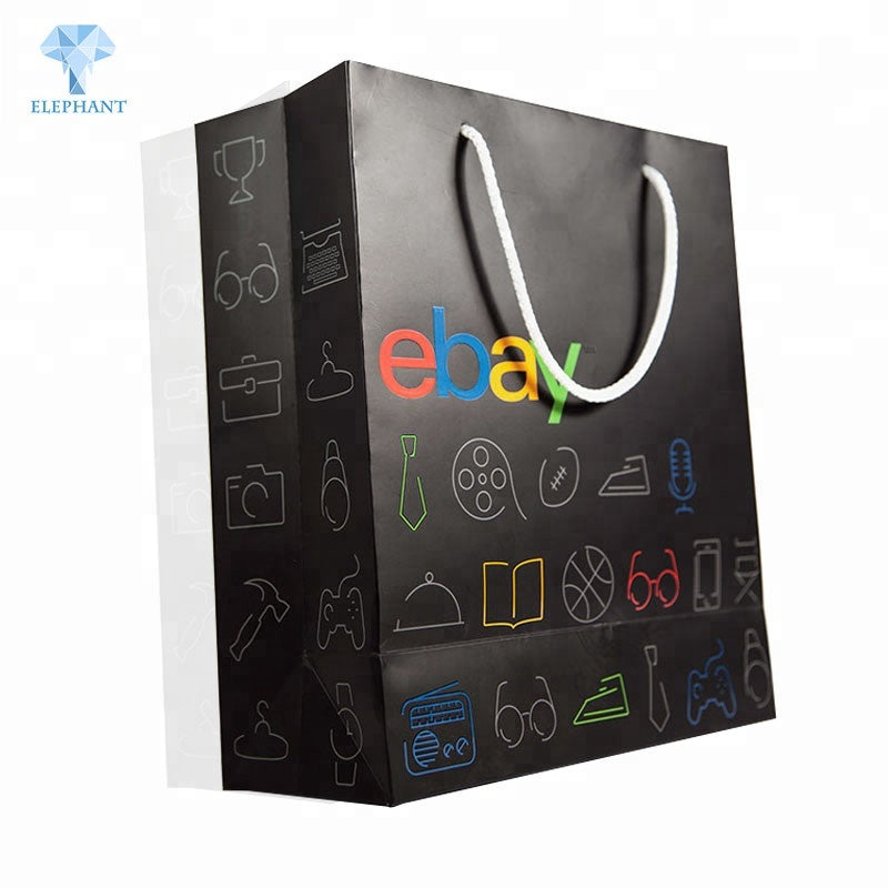 Custom cheap good quality portable with handles black kraft paper bag