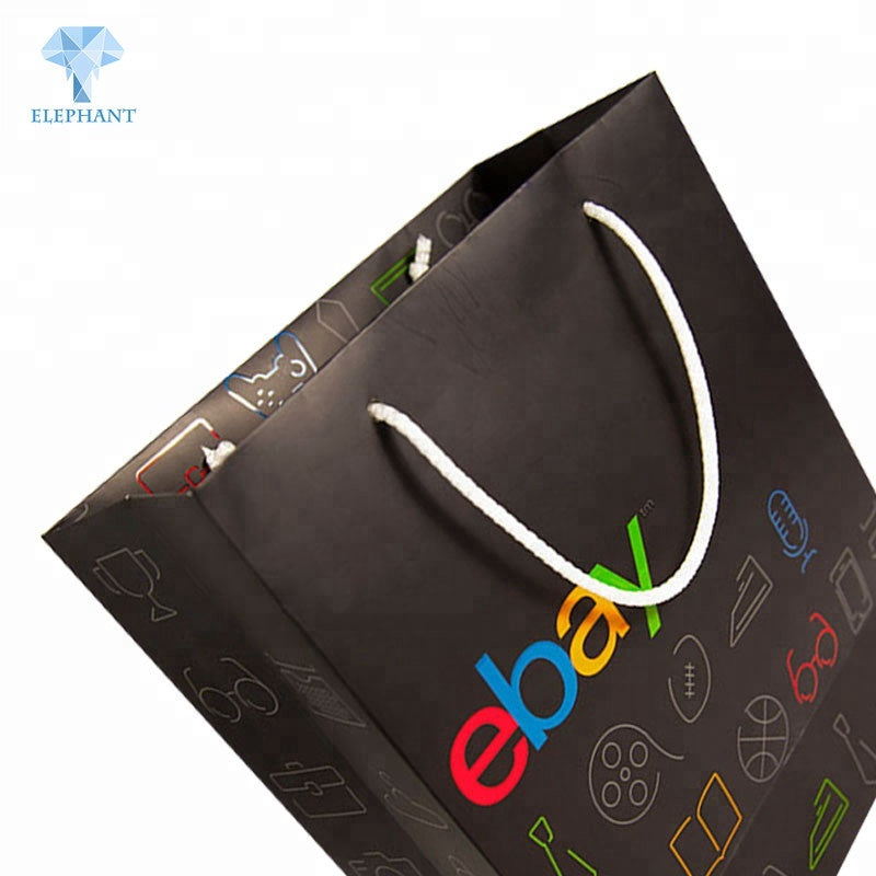 Custom cheap good quality portable with handles black kraft paper bag