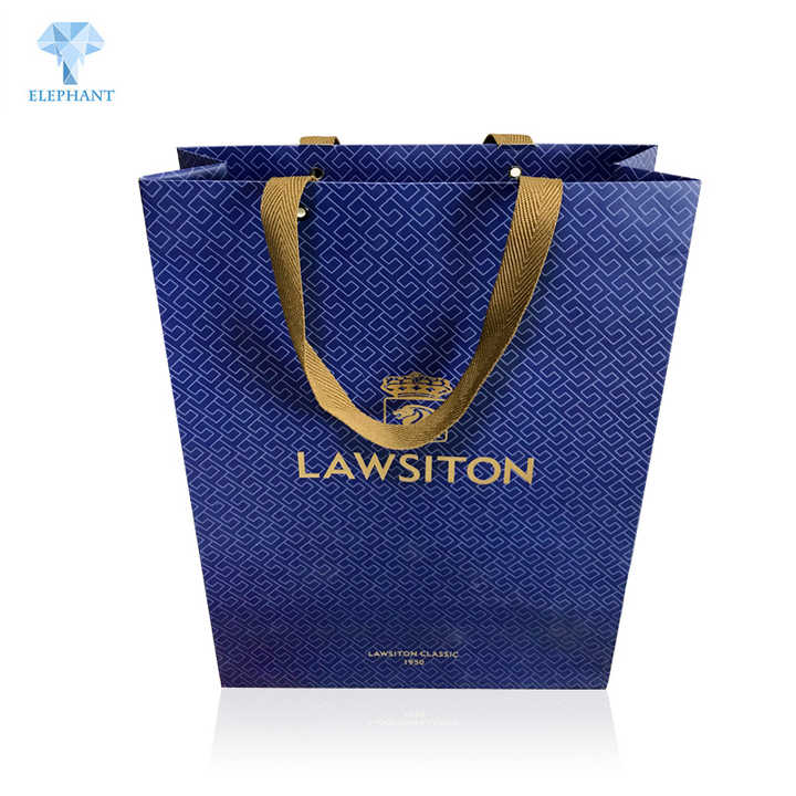 Wholesale Custom High Quality Kraft Paper Printed Luxury Blue Wine Paper Bag