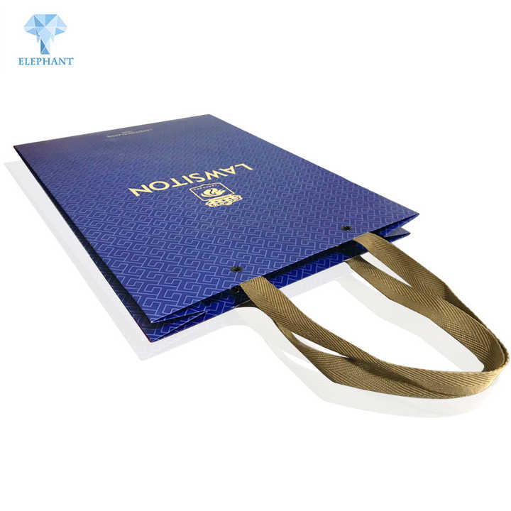 Wholesale Custom High Quality Kraft Paper Printed Luxury Blue Wine Paper Bag