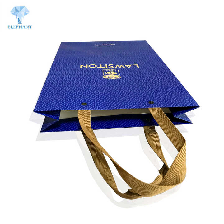 Wholesale Custom High Quality Kraft Paper Printed Luxury Blue Wine Paper Bag