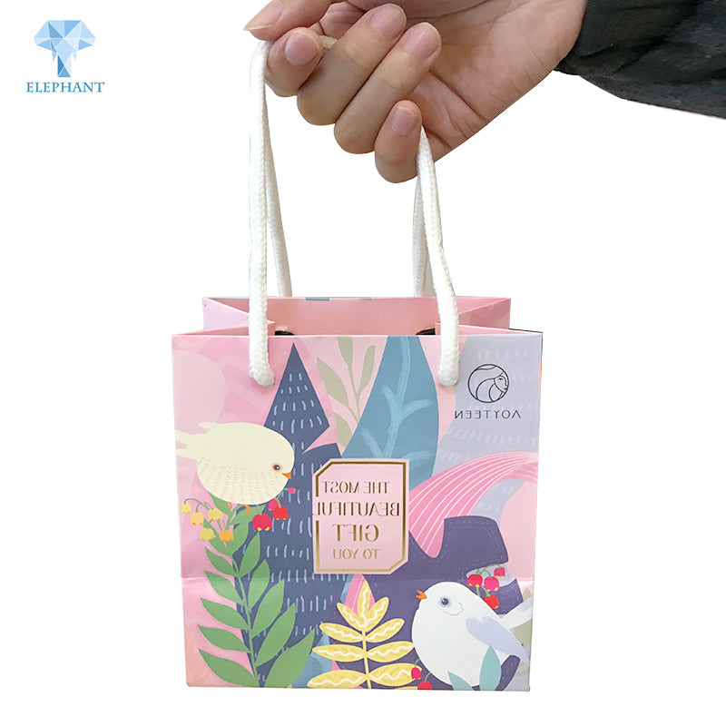 Slogan customized biodegradable small paper bag with handle