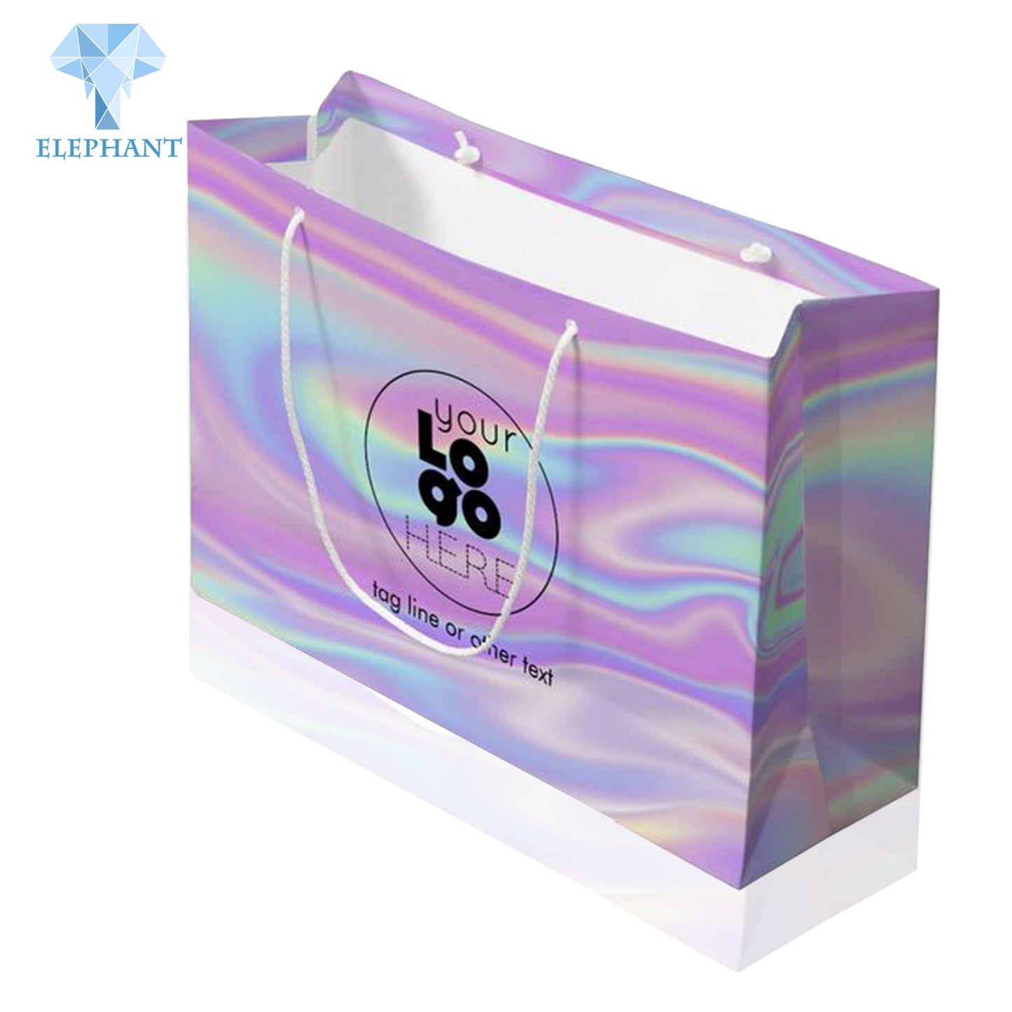 Custom Print Logo Recycled Glossy Holographic Pink Purple Shopping Paper Hand Bag