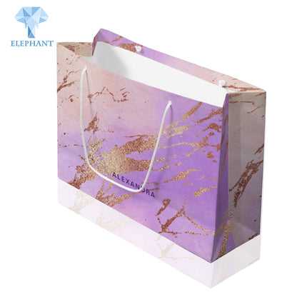 Custom Print Logo Recycled Glossy Holographic Pink Purple Shopping Paper Hand Bag