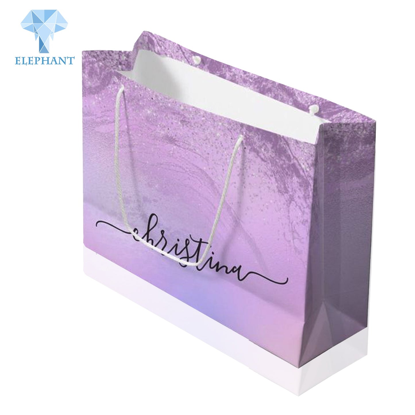 Custom Print Logo Recycled Glossy Holographic Pink Purple Shopping Paper Hand Bag
