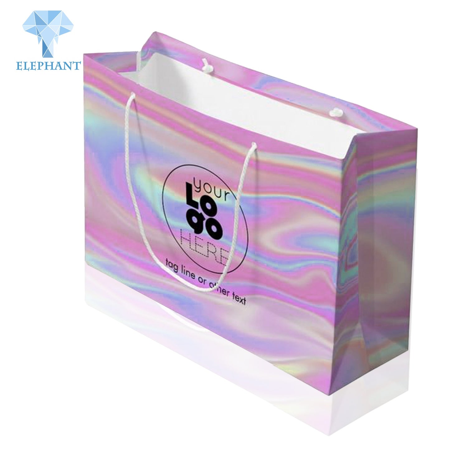 Custom Print Logo Recycled Glossy Holographic Pink Purple Shopping Paper Hand Bag